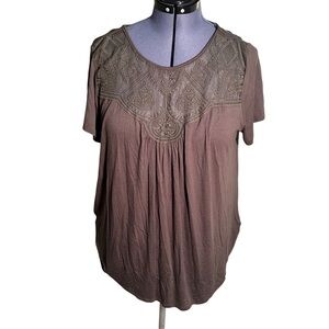 Green Envelope Embroidered Lace T-Shirt Dark Green 1X